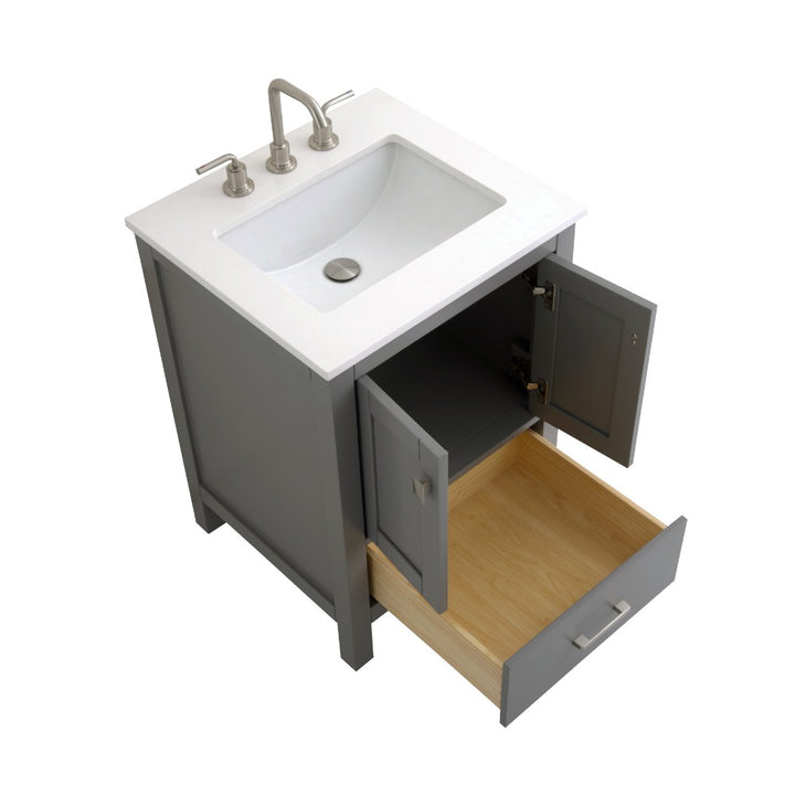 Alya Bath Vanea 24" Single Sink Freestanding Bathroom Vanity in Gray with White Quartz Top