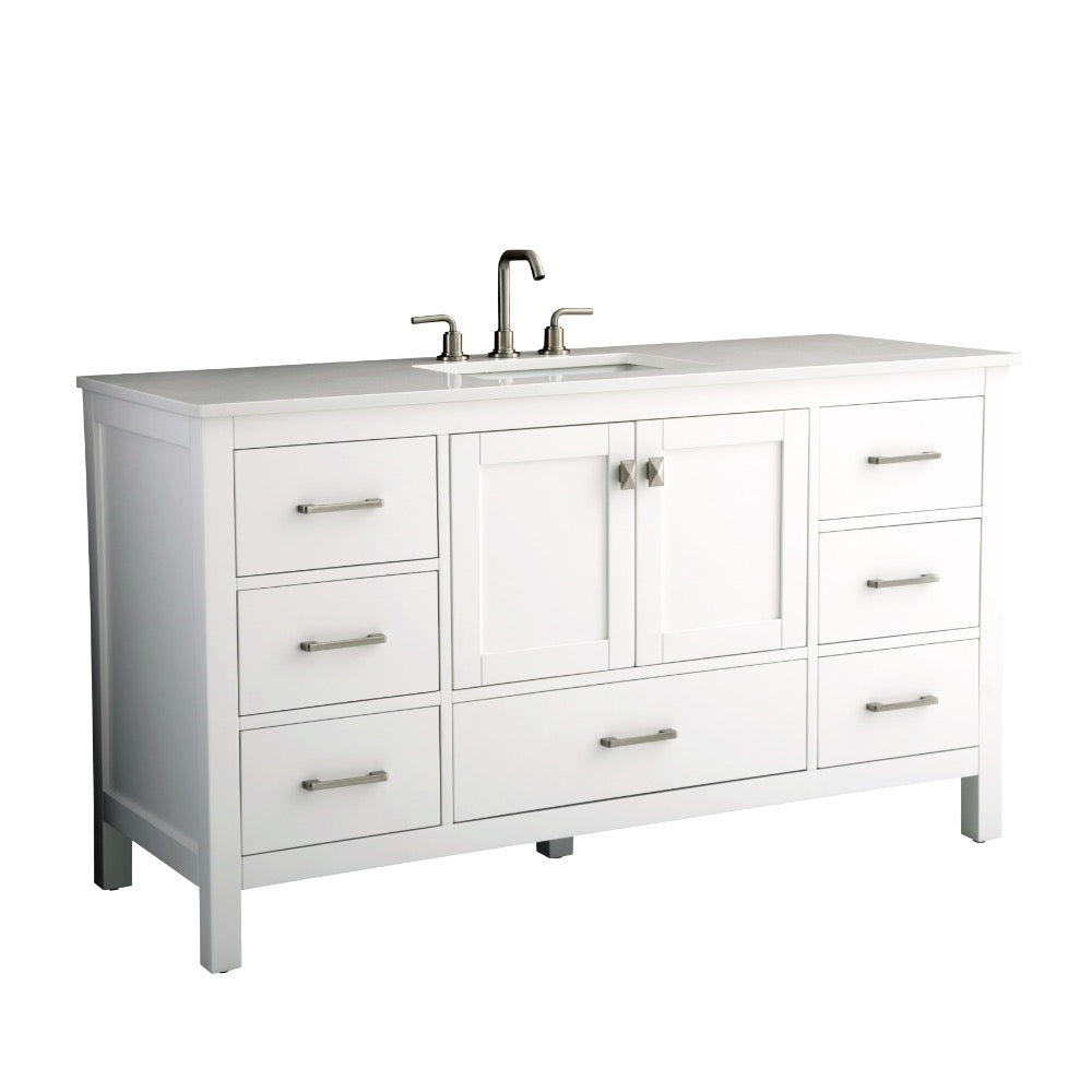 Alya Bath Vanea 60" Single Sink Bathroom Vanity in White with White Quartz Top