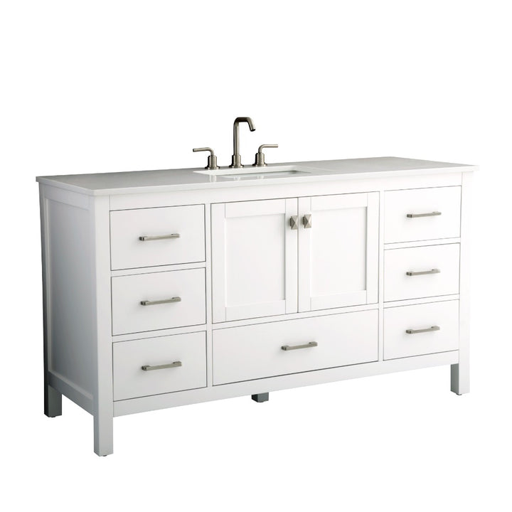 Alya Bath Vanea 60" Single Sink Bathroom Vanity in White with White Quartz Top
