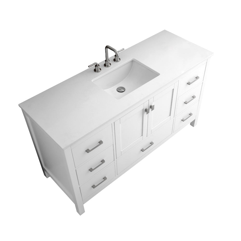 Alya Bath Vanea 60" Single Sink Bathroom Vanity in White with White Quartz Top