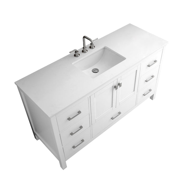Alya Bath Vanea 60" Single Sink Bathroom Vanity in White with White Quartz Top