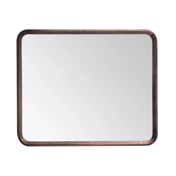 Rectangular Vela Mirrors wall mirror featuring a dark brown wooden frame with rounded corners, displayed against a plain white background.