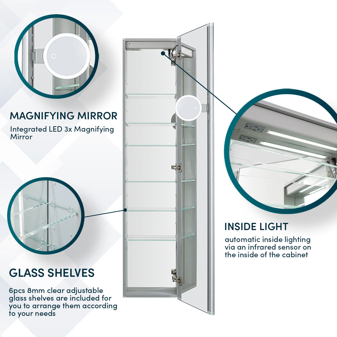 Edge Royale 15" x 70" Right Hinge LED Lighted Medicine Cabinet