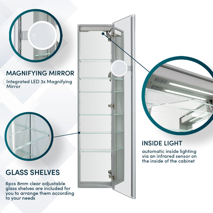 Edge Royale 15" x 70" Right Hinge LED Lighted Medicine Cabinet