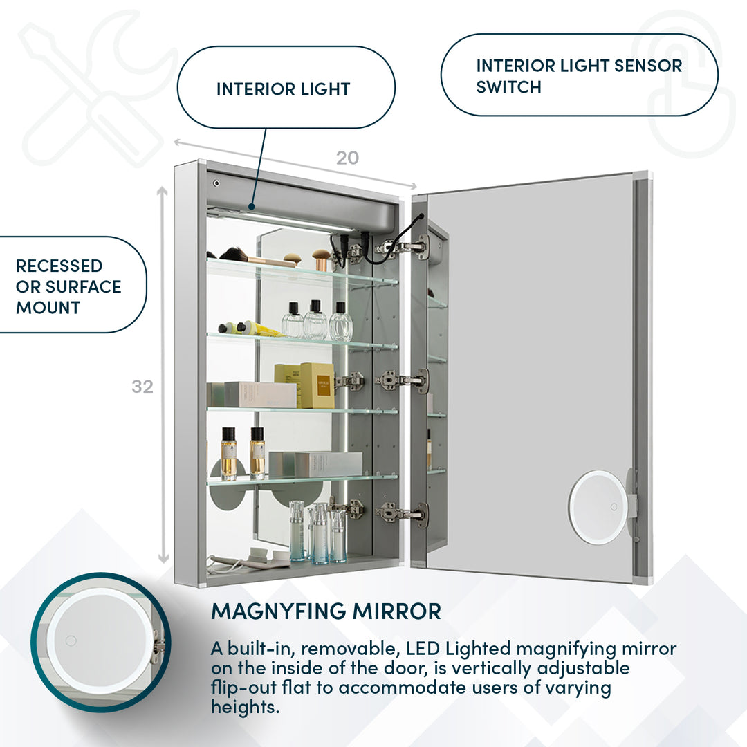 Edge Royale 20" x 32" Right Hinge LED Lighted Medicine Cabinet