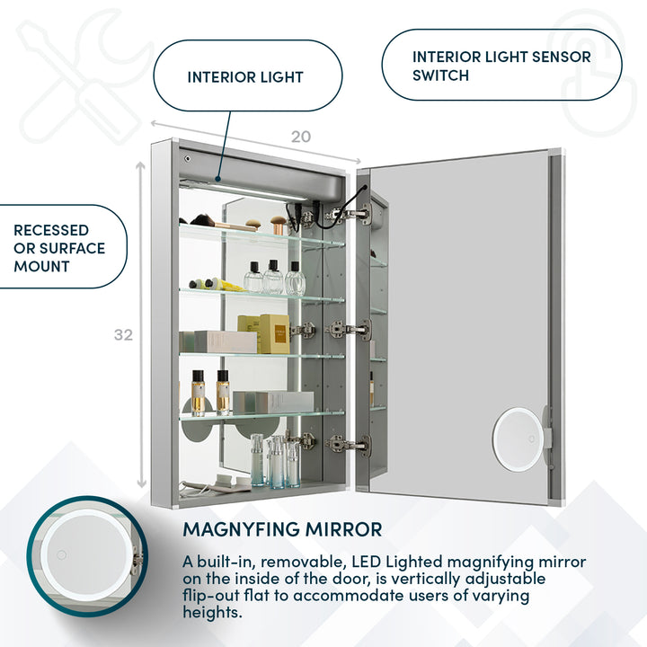 Edge Royale 20" x 32" Right Hinge LED Lighted Medicine Cabinet