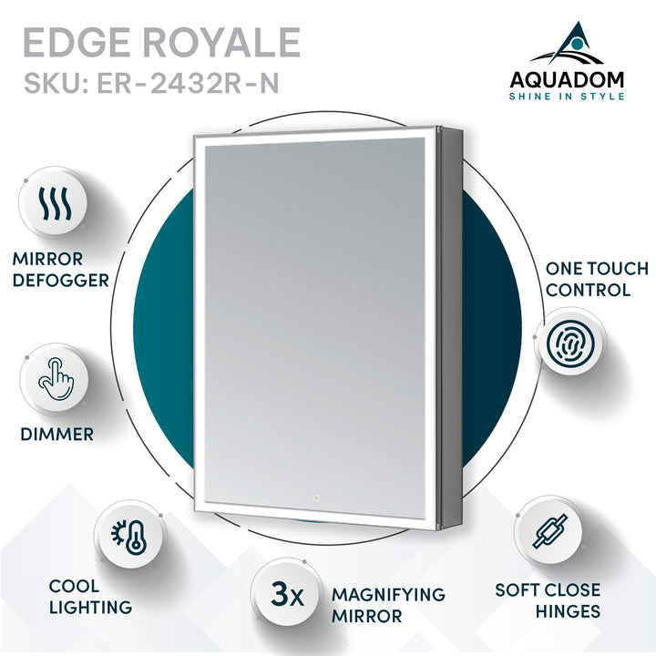 Edge Royale 24" x 32" Right Hinge LED Lighted Medicine Cabinet