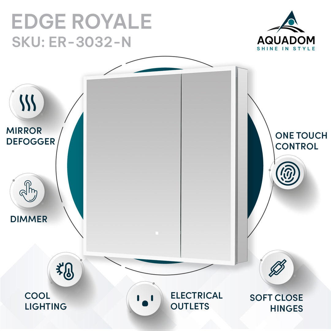 Edge Royale 30" x 32" LED Double Door Medicine Cabinet