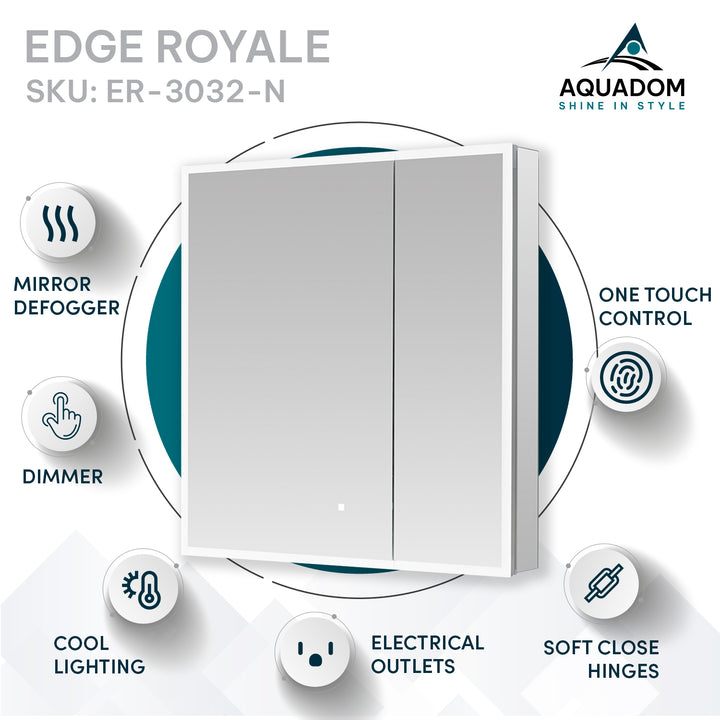 Edge Royale 30" x 32" LED Double Door Medicine Cabinet