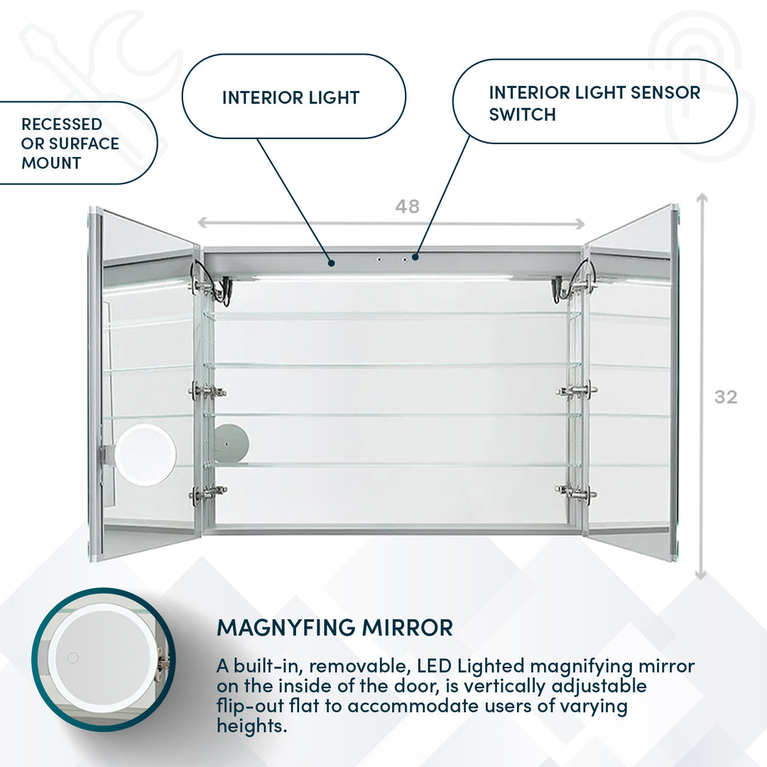 Edge Royale 48" x 32" LED Lighted Medicine Cabinet