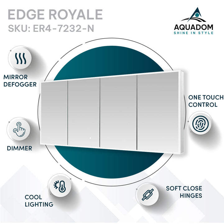 Edge Royale 72" x 32" LED Lighted Four Door Medicine Cabinet