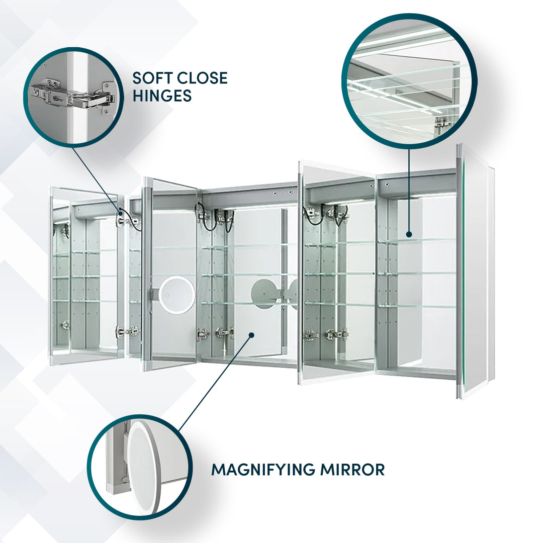 Edge Royale 72" x 32" LED Lighted Four Door Medicine Cabinet