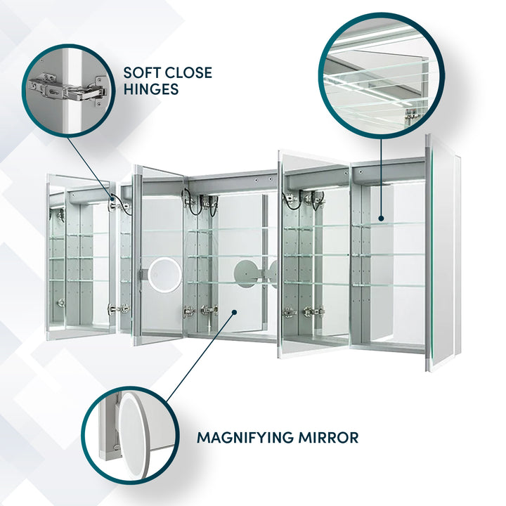 Edge Royale 72" x 32" LED Lighted Four Door Medicine Cabinet