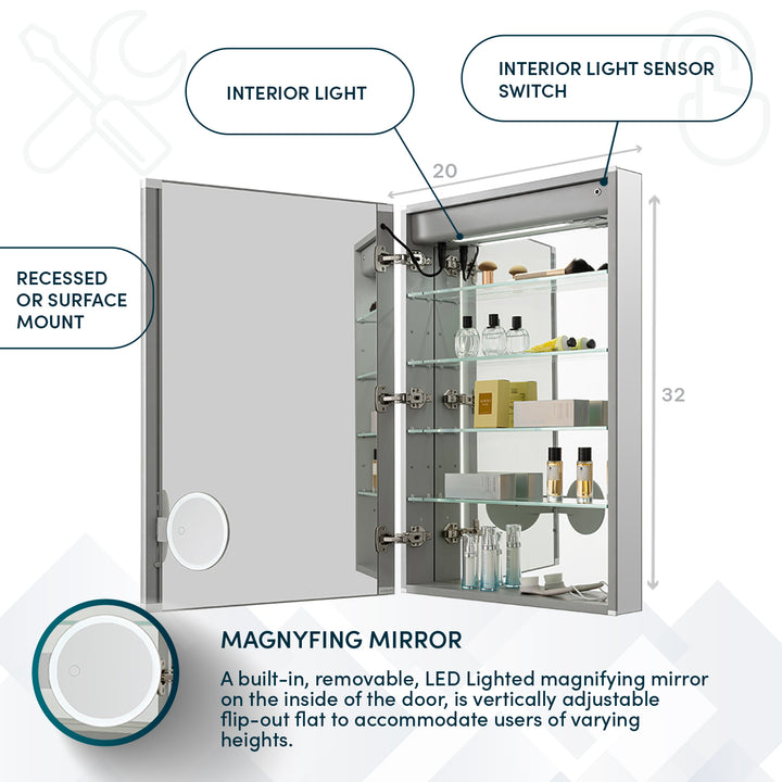 Edge Royale 20" x 32" Left Hinge LED Lighted Medicine Cabinet