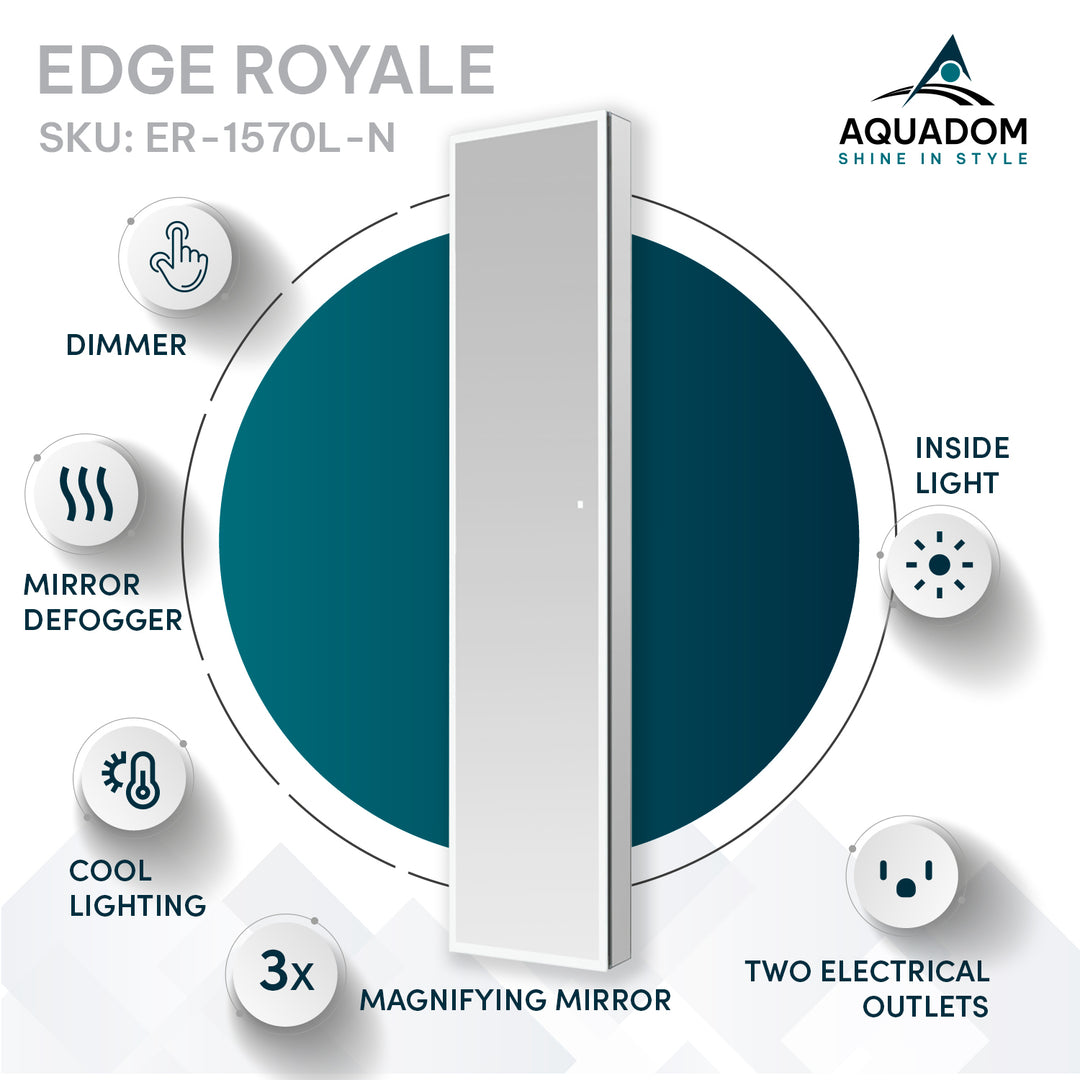 Edge Royale 15" x 70" Left Hinge LED Lighted Medicine Cabinet