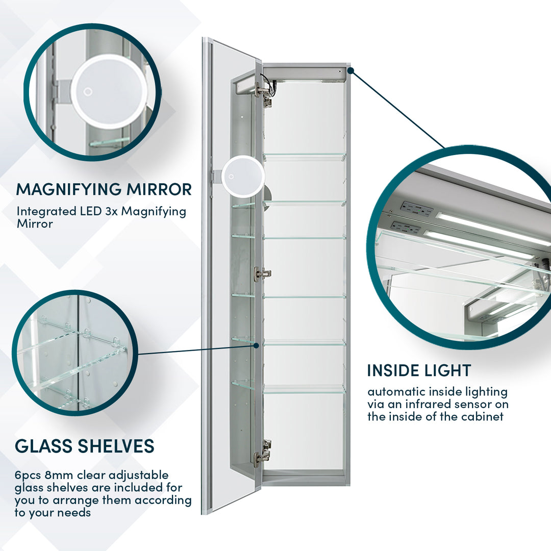 Edge Royale 15" x 70" Left Hinge LED Lighted Medicine Cabinet