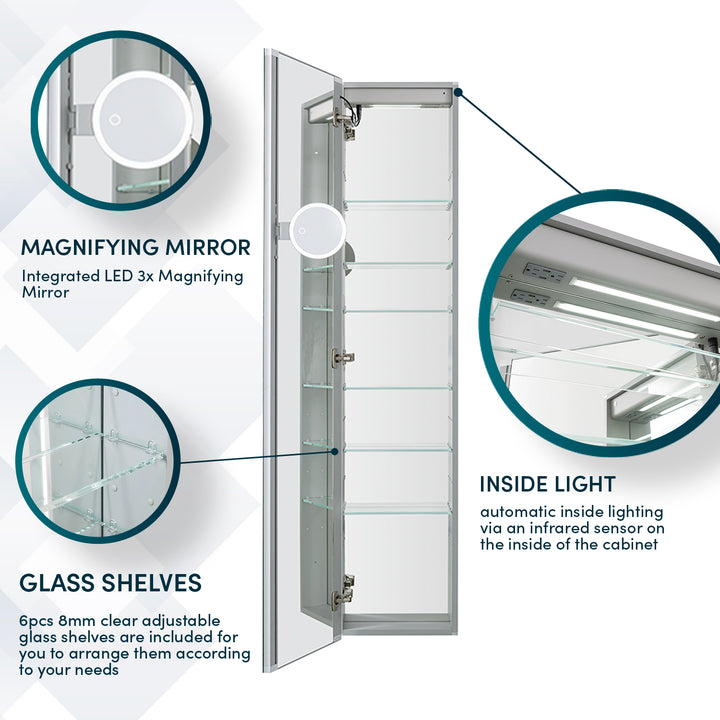 Edge Royale 15" x 70" Left Hinge LED Lighted Medicine Cabinet