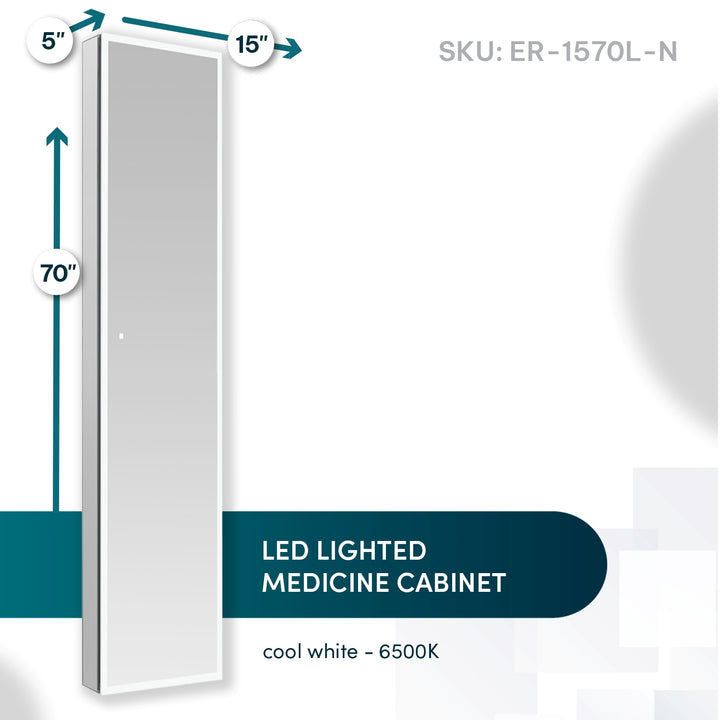 Edge Royale 15" x 70" Left Hinge LED Lighted Medicine Cabinet