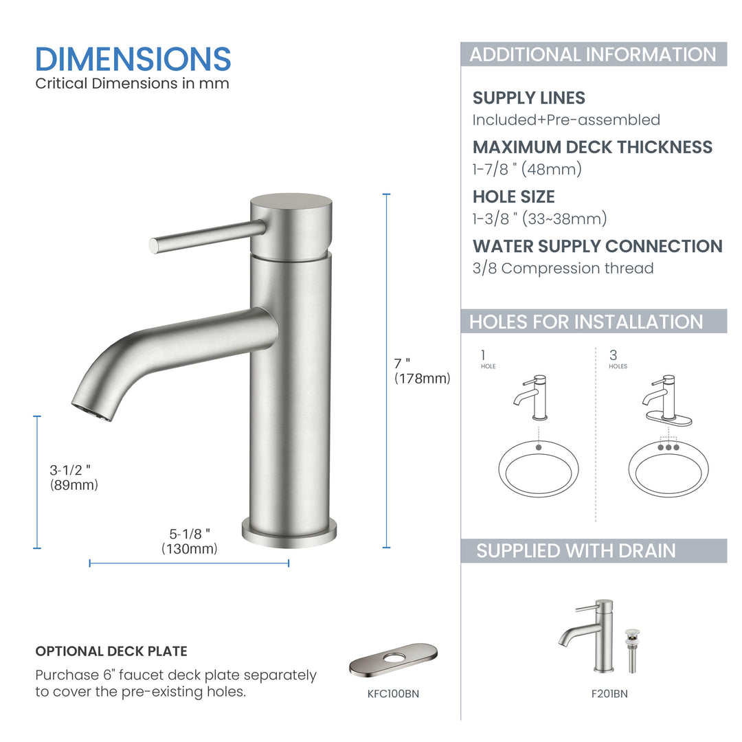 Value Collection Single-Handle Single-Hole Bathroom Faucet with Pop-Up Drain in F201