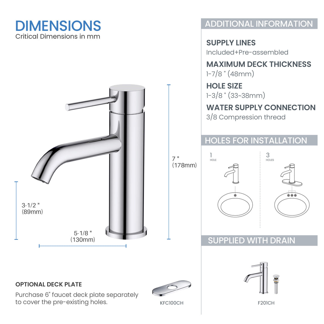 Value Collection Single-Handle Single-Hole Bathroom Faucet with Pop-Up Drain in F201