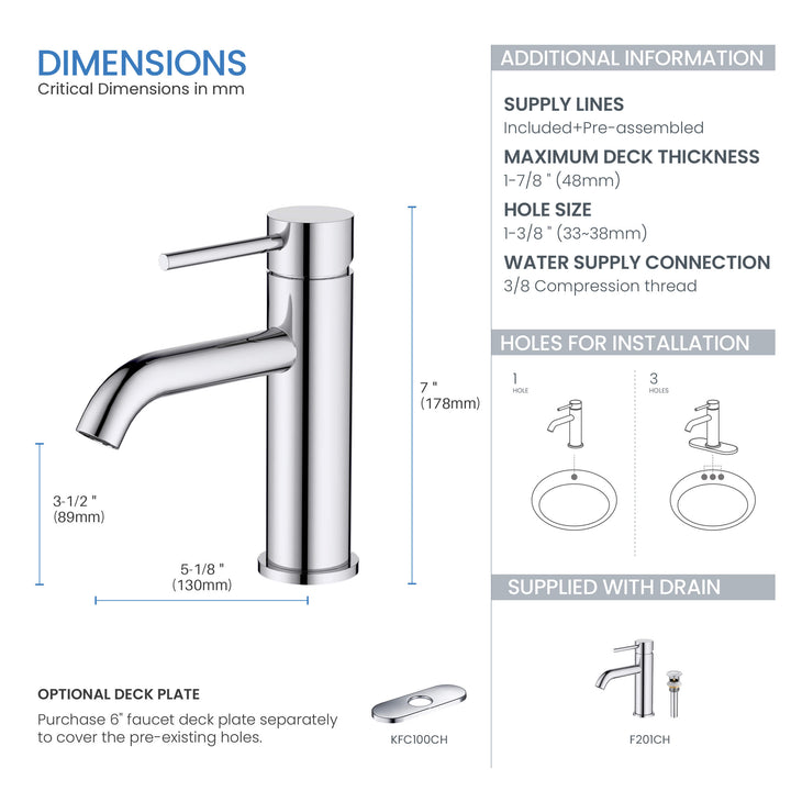 Value Collection Single-Handle Single-Hole Bathroom Faucet with Pop-Up Drain in F201