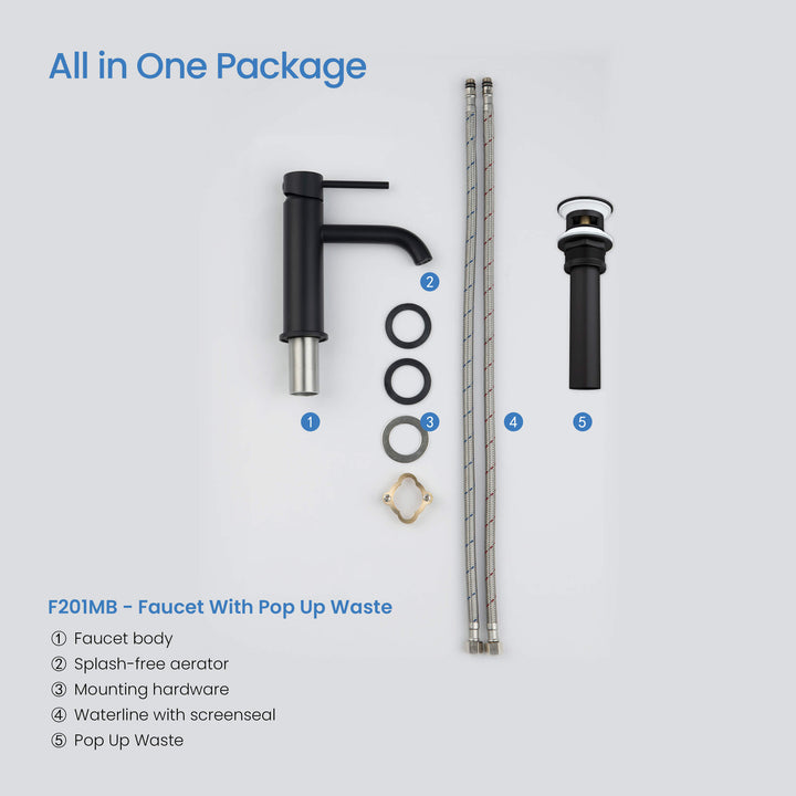 Value Collection Single-Handle Single-Hole Bathroom Faucet with Pop-Up Drain in F201