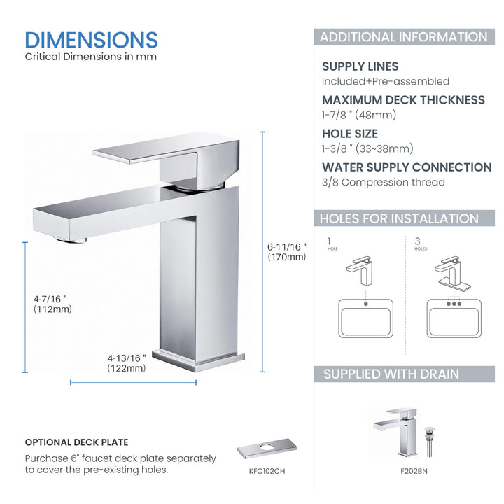 Value Collection Single-Handle Single-Hole Bathroom Faucet with Pop-Up Drain in F202