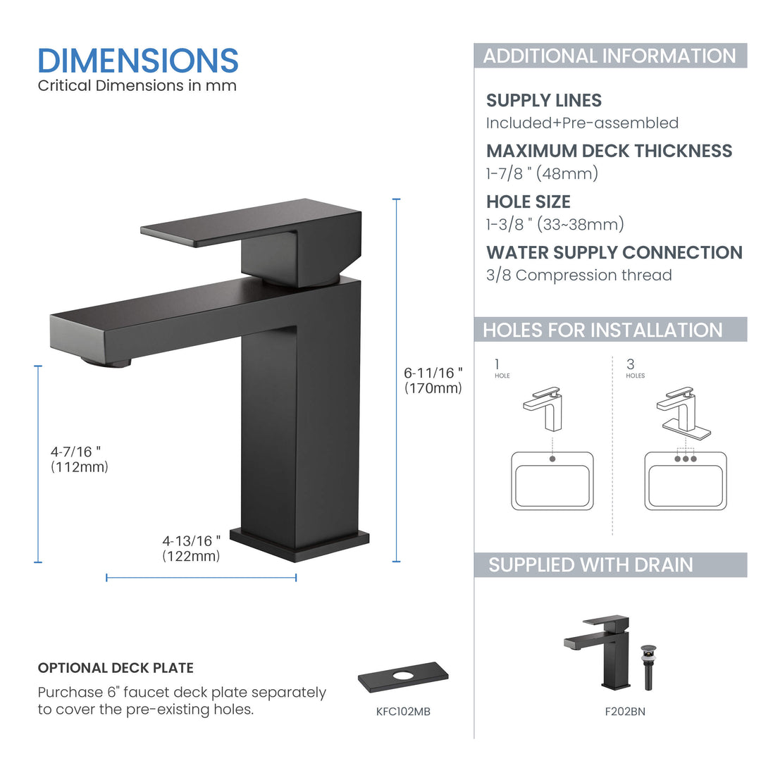 Value Collection Single-Handle Single-Hole Bathroom Faucet with Pop-Up Drain in F202