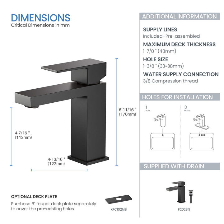 Value Collection Single-Handle Single-Hole Bathroom Faucet with Pop-Up Drain in F202