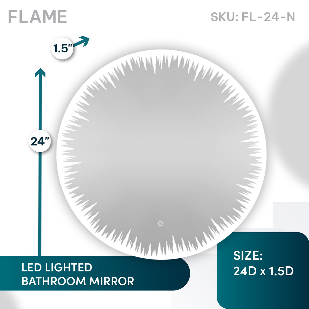 Flame 24" LED Bathroom Mirror, Anti-Fog