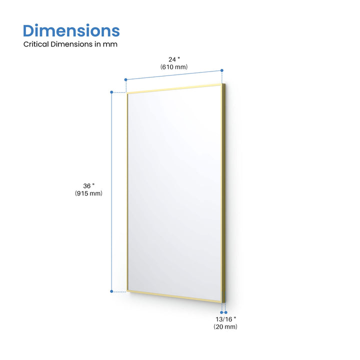 24" x 36" Metal Frame Wall-Mount Bathroom Mirror, Shatterproof in FM1