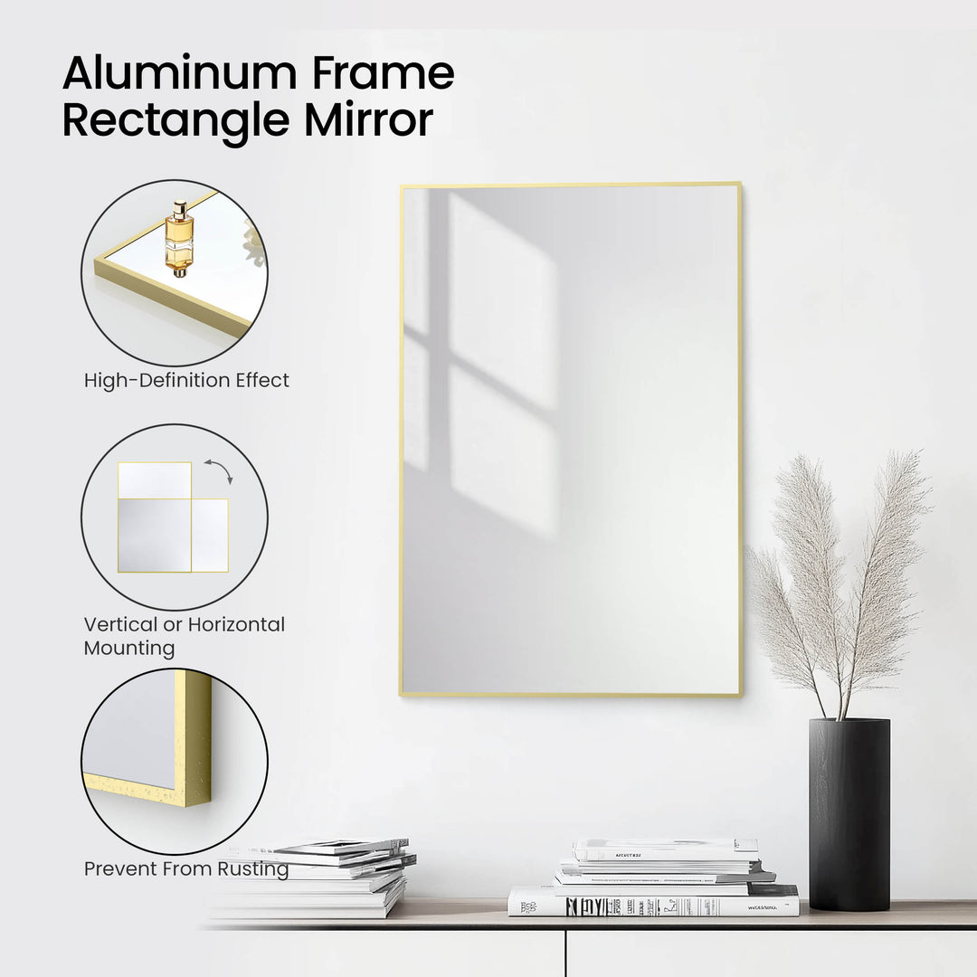 24" x 36" Metal Frame Wall-Mount Bathroom Mirror, Shatterproof in FM1