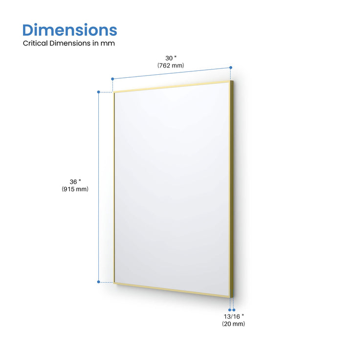 30" x 36" Metal Frame Wall-Mount Bathroom Mirror, Shatterproof in FM1