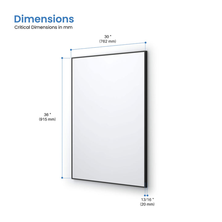 30" x 36" Metal Frame Wall-Mount Bathroom Mirror, Shatterproof in FM1