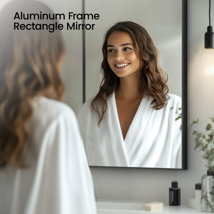 30" x 36" Metal Frame Wall-Mount Bathroom Mirror, Shatterproof in FM1