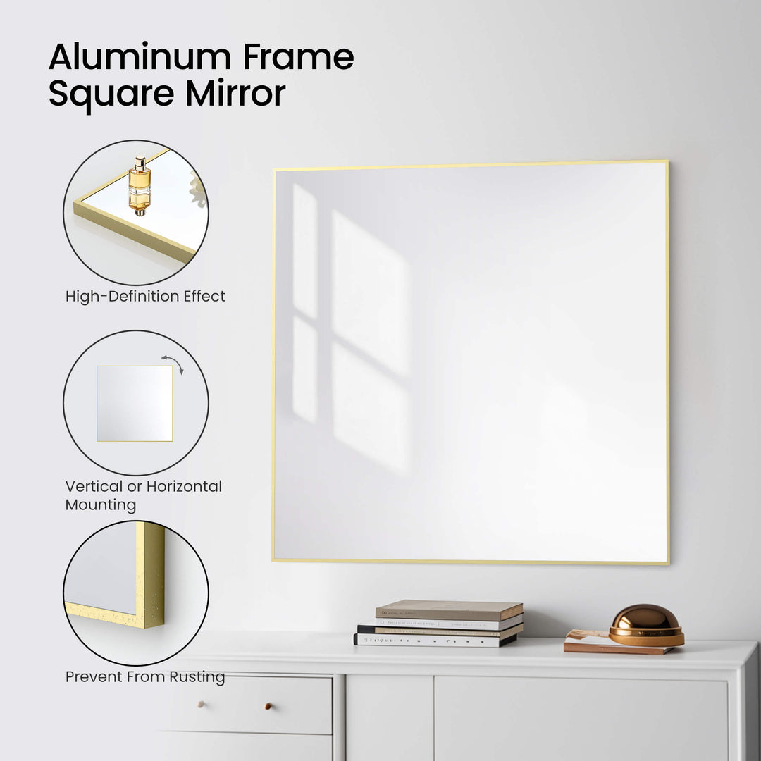 36" x 36" Metal Frame Wall-Mount Bathroom Mirror, Shatterproof in FM1