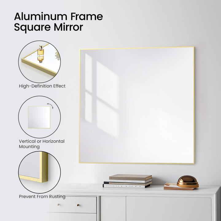 36" x 36" Metal Frame Wall-Mount Bathroom Mirror, Shatterproof in FM1