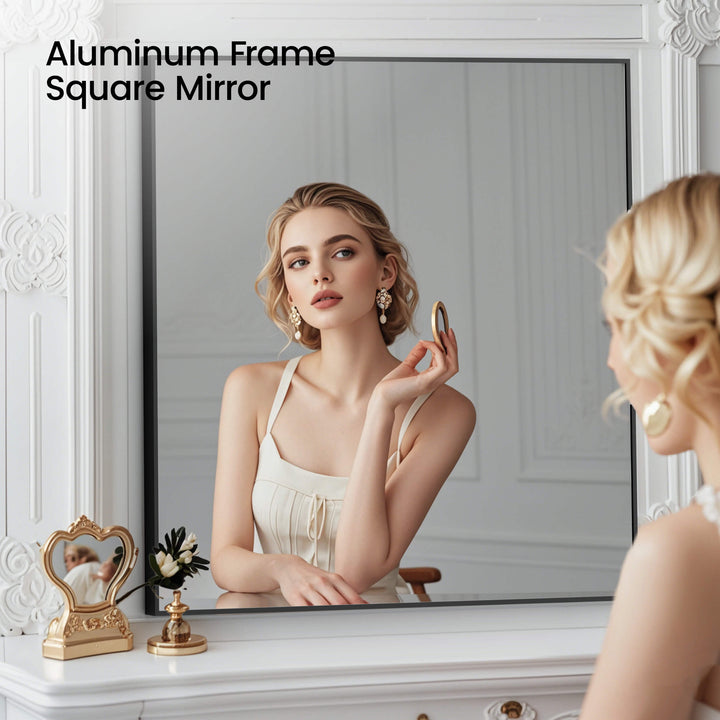 36" x 36" Metal Frame Wall-Mount Bathroom Mirror, Shatterproof in FM1