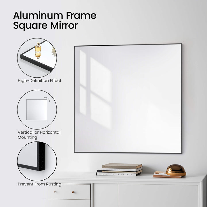 36" x 36" Metal Frame Wall-Mount Bathroom Mirror, Shatterproof in FM1