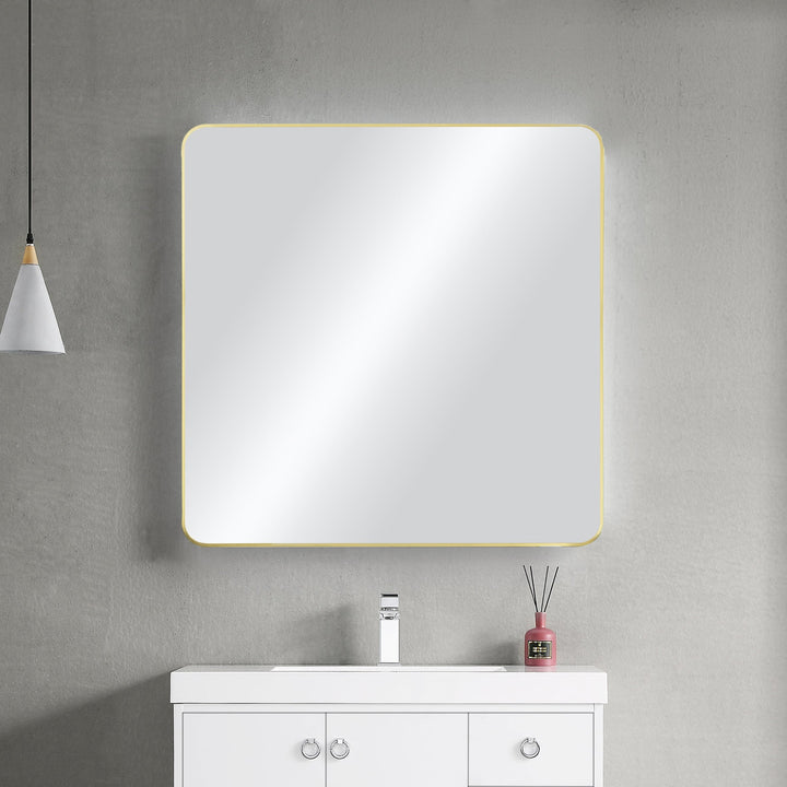 36" x 36" Metal Frame Wall-Mount Bathroom Mirror, Shatterproof in FM2