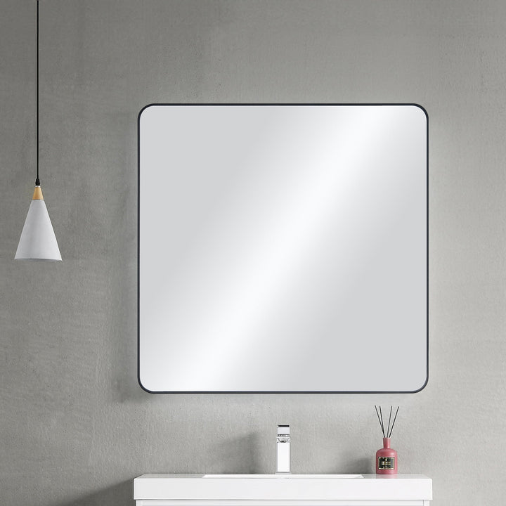36" x 36" Metal Frame Wall-Mount Bathroom Mirror, Shatterproof in FM2