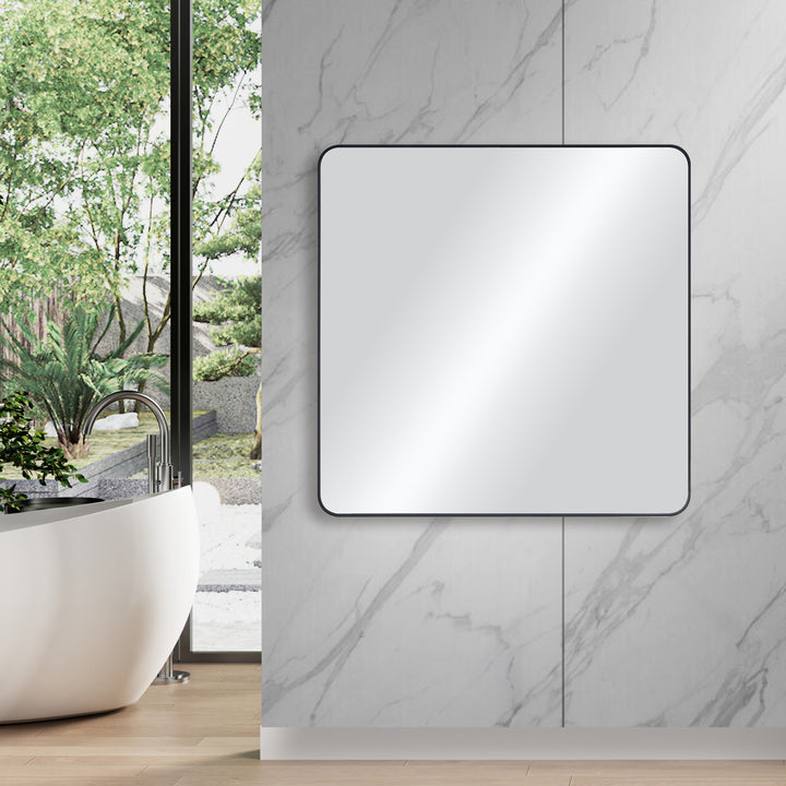 36" x 36" Metal Frame Wall-Mount Bathroom Mirror, Shatterproof in FM2