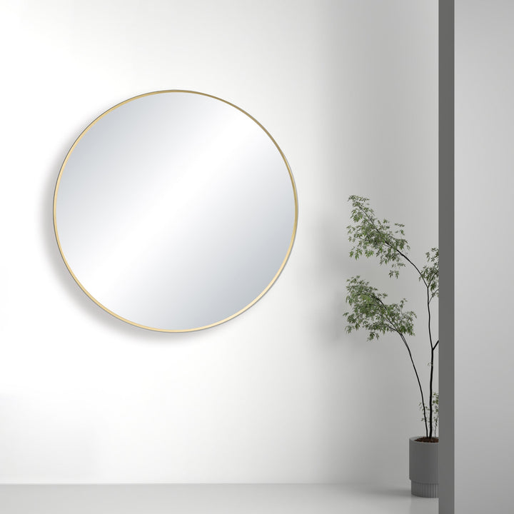 24" Round Metal Frame Wall-Mount Bathroom Mirror, Shatterproof