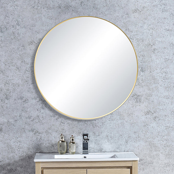 24" Round Metal Frame Wall-Mount Bathroom Mirror, Shatterproof