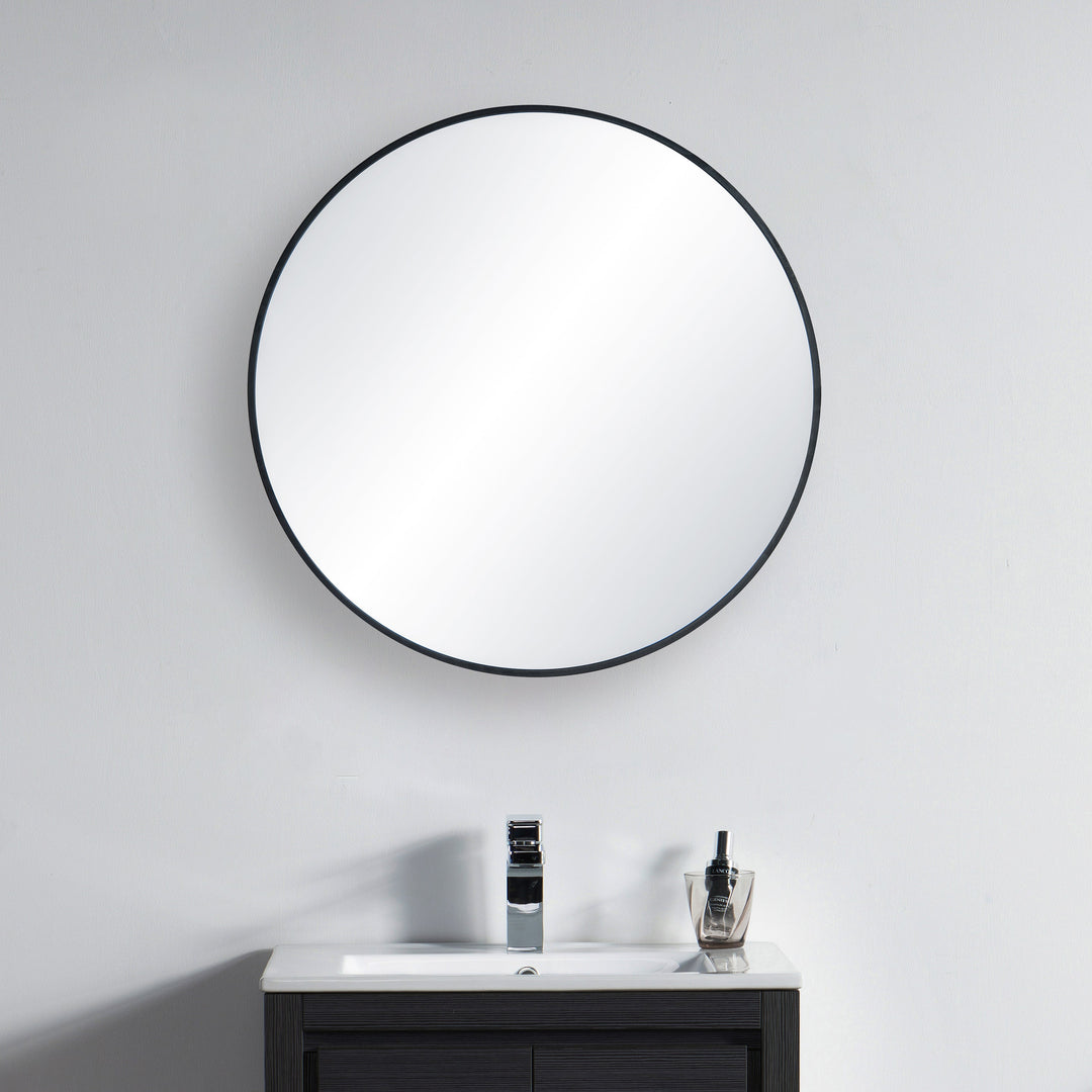 24" Round Metal Frame Wall-Mount Bathroom Mirror, Shatterproof
