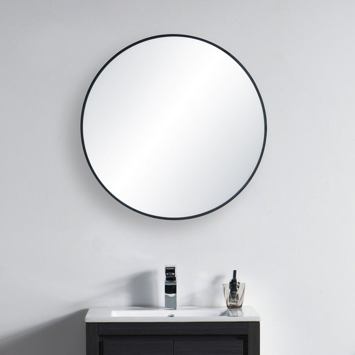 24" Round Metal Frame Wall-Mount Bathroom Mirror, Shatterproof