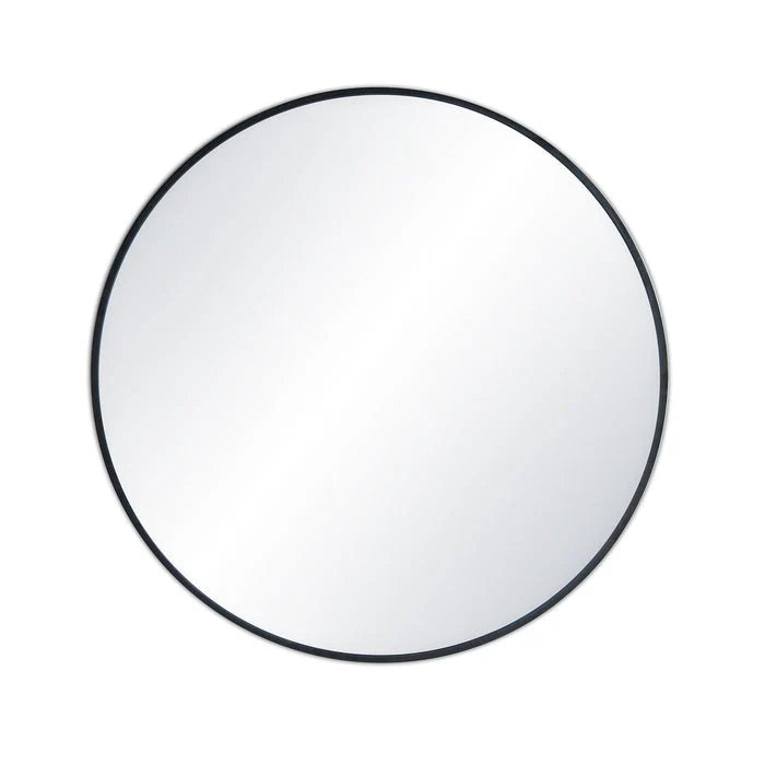 Metal Framed Mirrors feature a round design with a thin black edge and white reflection, bringing modern elegance to any space.
