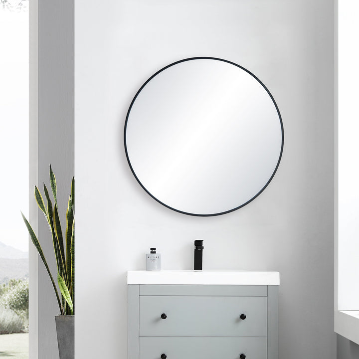 32" Round Metal Frame Wall-Mount Bathroom Mirror, Shatterproof