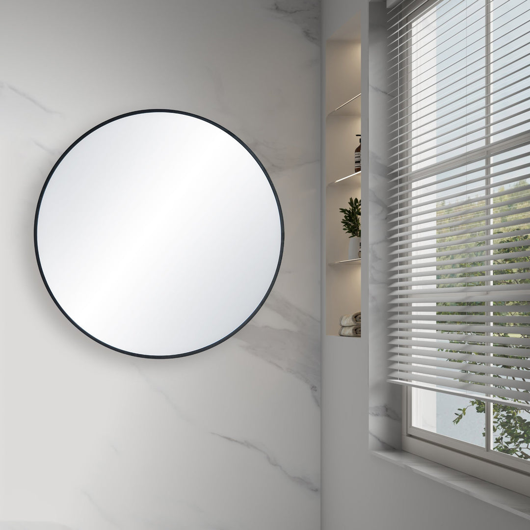 32" Round Metal Frame Wall-Mount Bathroom Mirror, Shatterproof
