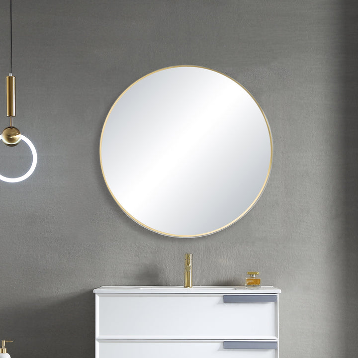 36" Round Metal Frame Wall-Mount Bathroom Mirror, Shatterproof
